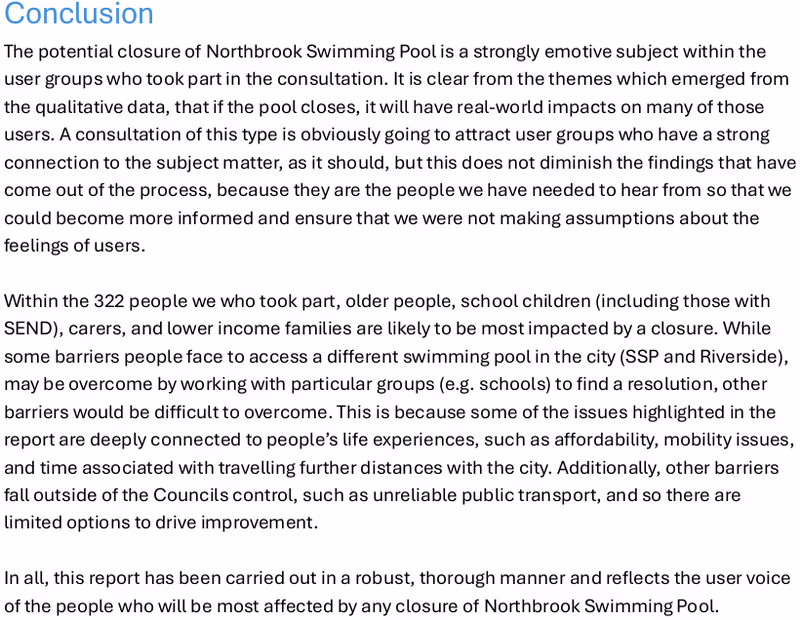 Northbrook pool closure consultation report