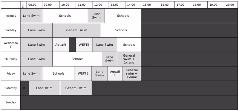 Northbrook pool timetable, June 2025