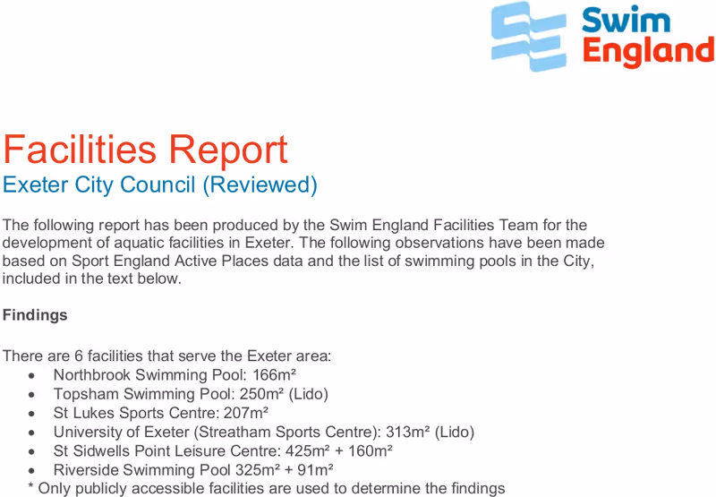 Swim England Exeter City Council facilities report