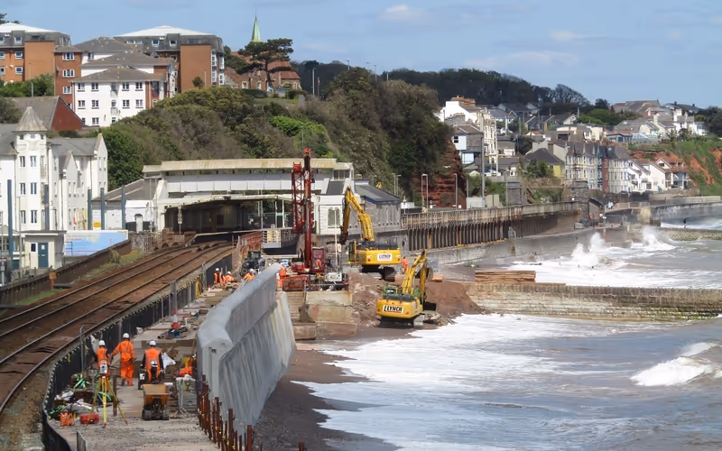 Dawlish sea wall being repaired in May 2020
