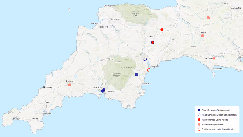 South West peninsula 2025 spending review road and rail investment map