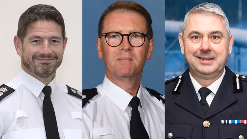 Devon & Cornwall Police deputy chief constable Jim Colwell, previous chief constable Will Kerr and interim chief constable James Vaughan