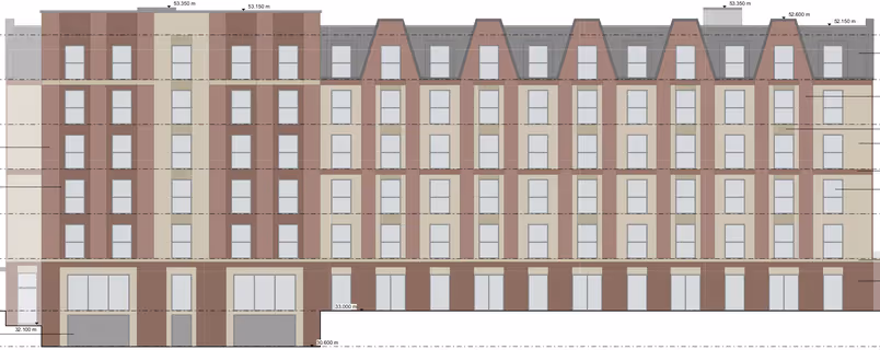Proposed Mary Arches Bartholomew Street East co-living block elevation