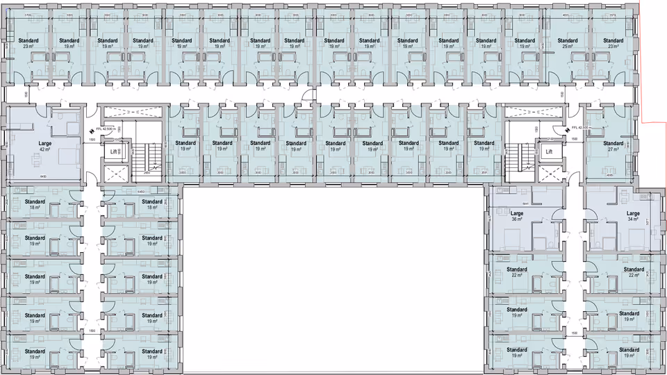 Proposed Mary Arches Bartholomew Street East co-living block third floor plan