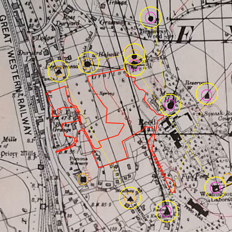 University of Exeter West Park redevelopment site boundary overlaid on 1942 bomb census map