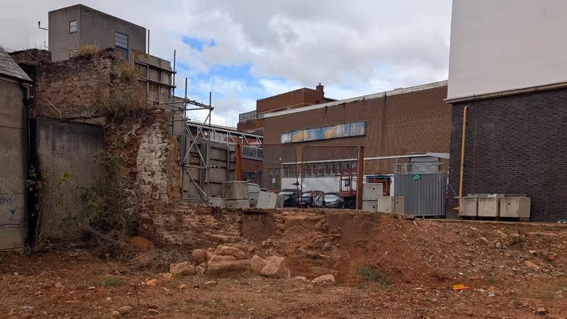 Longbrook Street student accommodation development site showing medieval wall demolition