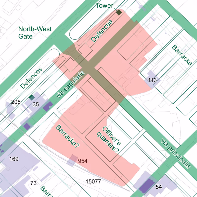 Mary Arches application site known and projected evidence of Roman legionary fortress layout