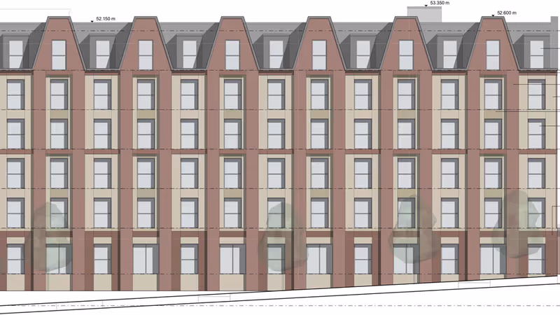 Proposed revised Mary Arches Bartholomew Street East co-living block elevation