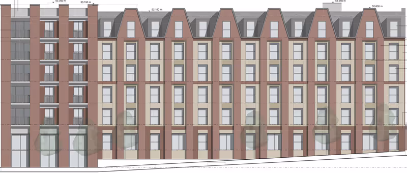 Proposed revised Mary Arches Bartholomew Street East co-living block elevation