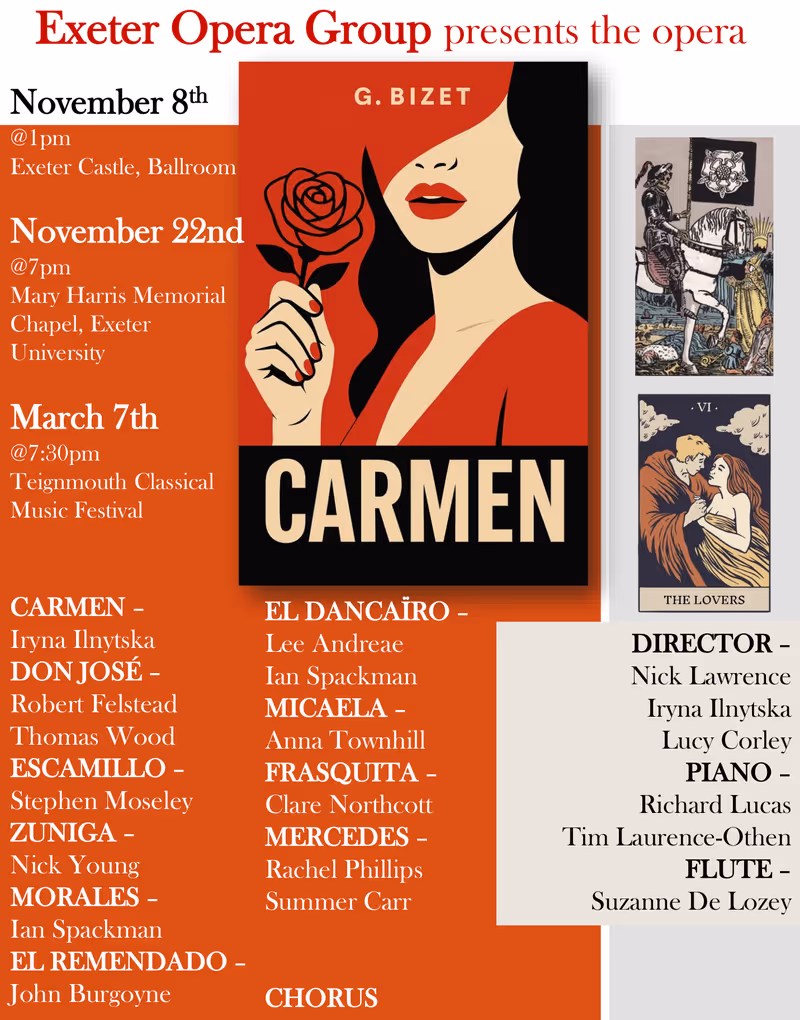 Carmen by Exeter Opera Group Saturday 8 and 12 November 2025 Exeter Castle Mary Harris Memorial Chapel poster