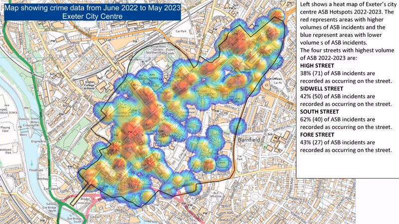 Exeter city centre antisocial behaviour crime data map, October 2023