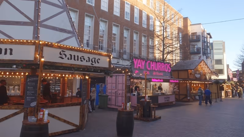 Princesshay temporary seasonal market stalls in Bedford Street