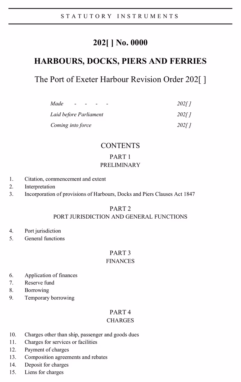 Proposed Port Of Exeter Harbour Revision Order cover