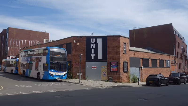 Unit 1 nightclub in Summerland Street flanked by Printworks student blocks on both sides