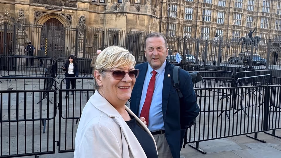 Exeter City Council leader Phil Bialyk and deputy Laura Wright at the Palace of Westminster