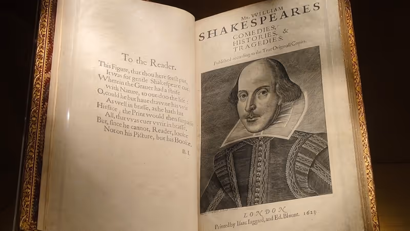 First Folio frontispiece from Folger Shakespeare Library
