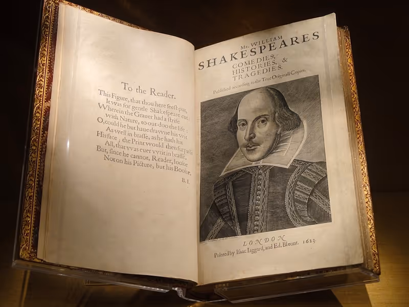 First Folio frontispiece from Folger Shakespeare Library