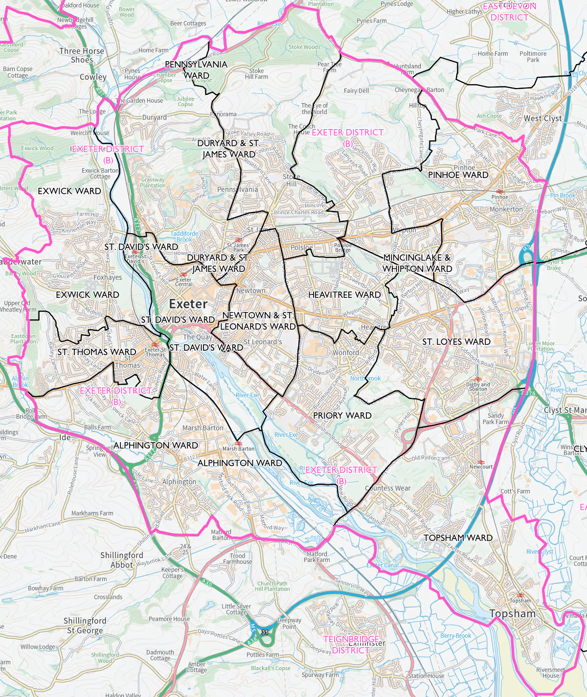Exeter City Council electoral wards map