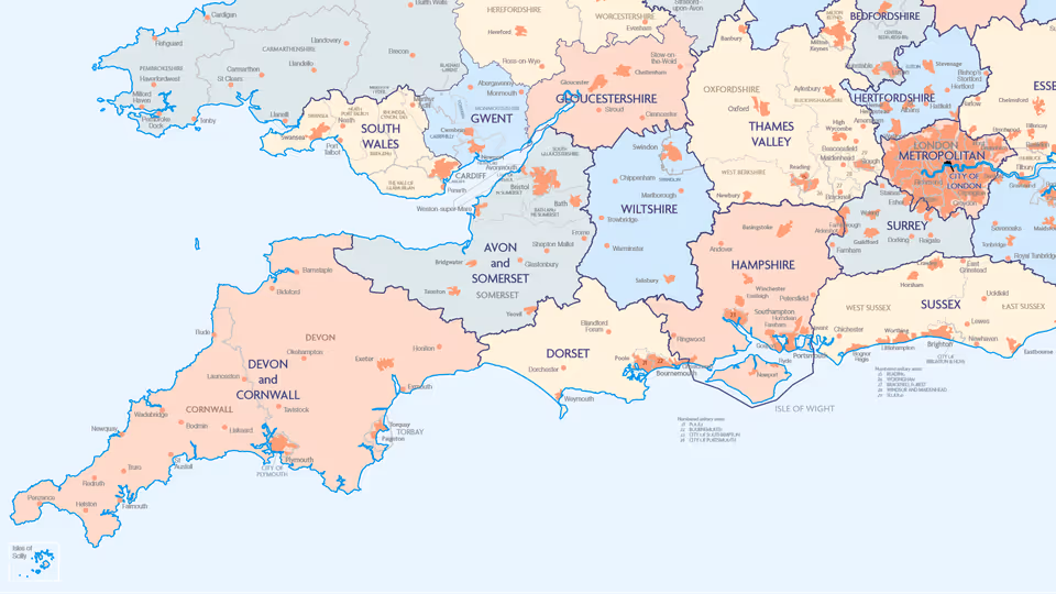 South West region police force areas map