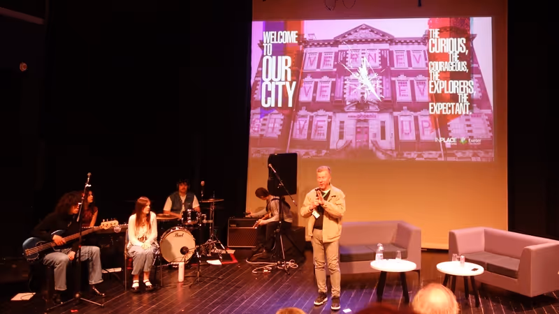 Ian Collinson speaking at Exeter College cultural summit in January 2026