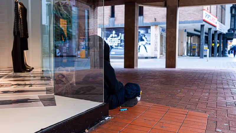 Rough sleeper in Exeter High Street